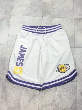 Los Angeles Lakers LeBron James 23 Basketball Shorts Men's M White Purple NBA